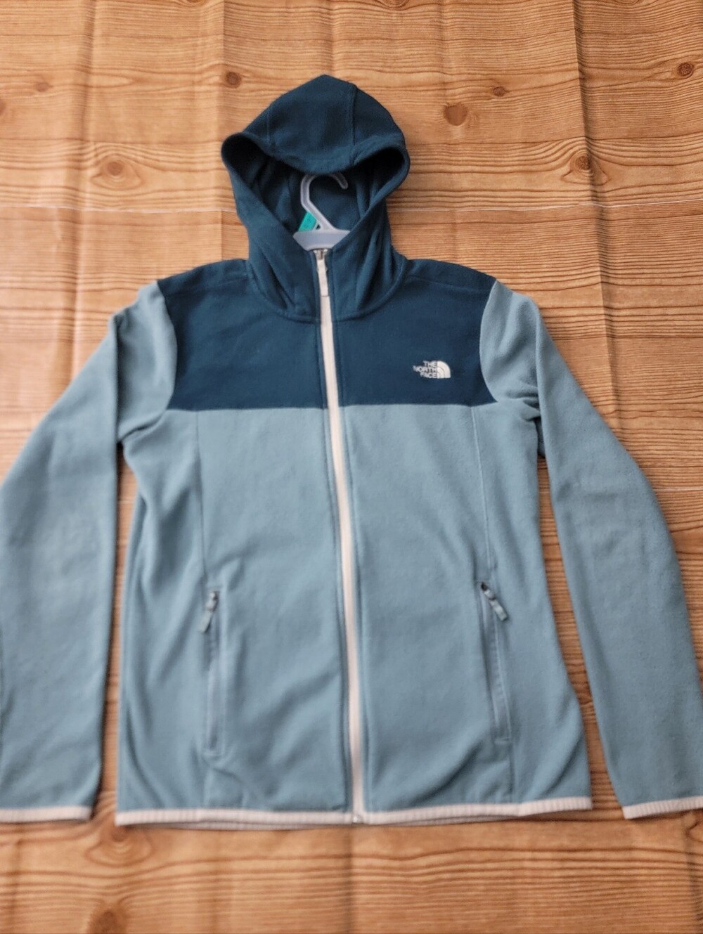 The North Face TKA Glacier Fleece Full Zip Hooded Jacket Teal Blue Small